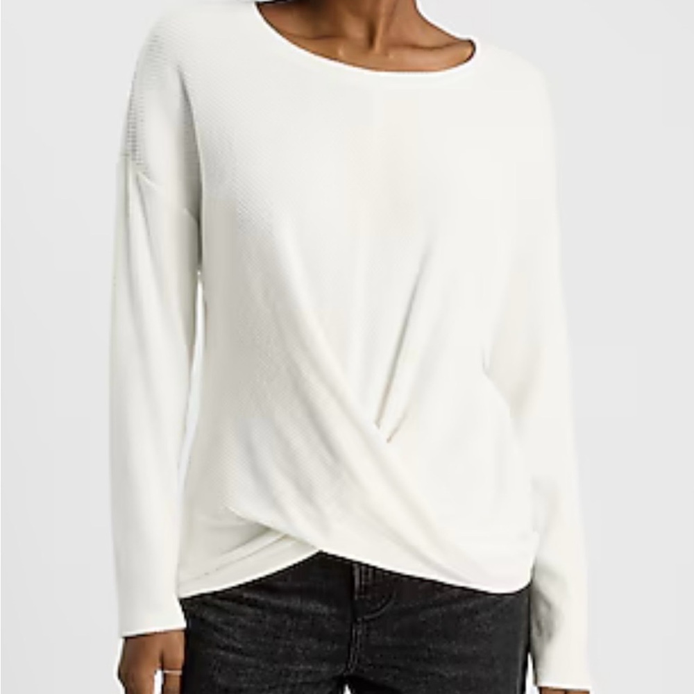 Women's Soft White Long Sleeve Knit Top with Twist.